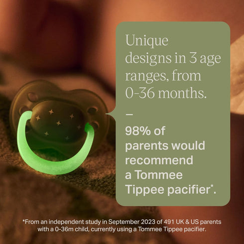Tommee 6-18 Symmetrical 100% Pack 4 Tippee NightGlow Pacifiers, Months, Glow in the Dark, Nipple, BPA Free Silicone