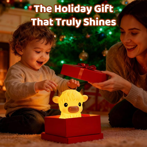 Dimmable 30 BPA-Free SiliconeHuggwaii Highland Cow Night Light for Kids, Squishy Night Light Touch Cow Lamp, Highland