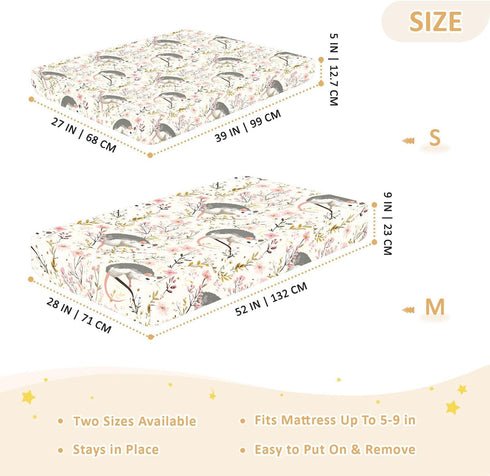 miaozhen 1 Pack 52x28 Cotton Baby Crib Sheets Ultra Soft Cute Cartoon Garden Possum Spring Crib Mattress Sheet
