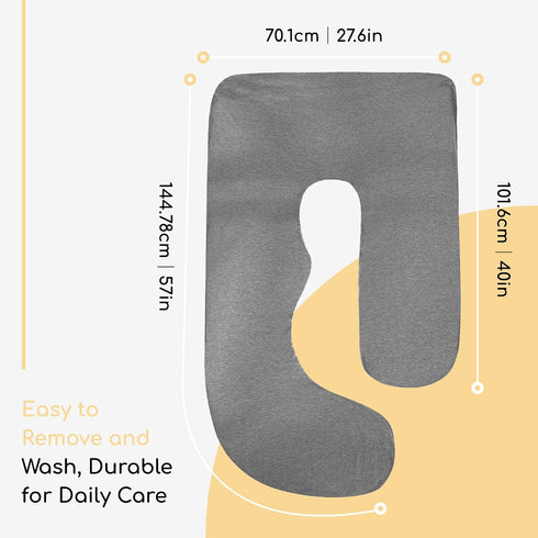 Generic 55-57 Inch Cooling Pregnancy Pillow Cover - Soft Breathable Knit Fabric U Shaped Body Pillowcase, Fits