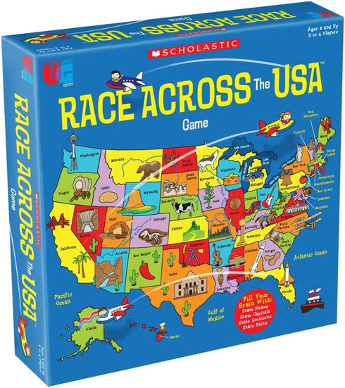 University Games, Scholastic Race Across the USA Board Game, Geography Learning Game for Kids and Families
