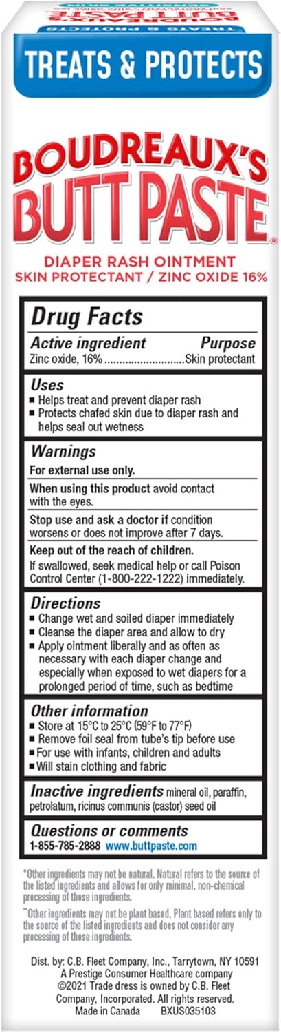 Boudreaux's Butt Paste for Sensitive Skin - Diaper Rash Cream, Ointment for Baby, 4 oz Tube, 2 Pack
