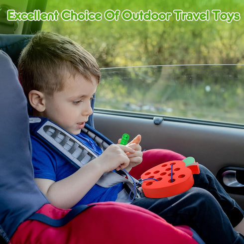 Wooden Lacing Toys for Toddlers 3-5, Plane Activities Car Travel Toys, Montessori Educational Learning Threading Toys