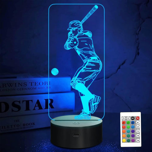 FULLOSUN Baseball 3D Night Light, Remote Control Bedside Lamp for Kids Baseball Fans, 16 Colors + 4 Modes + Dim Function