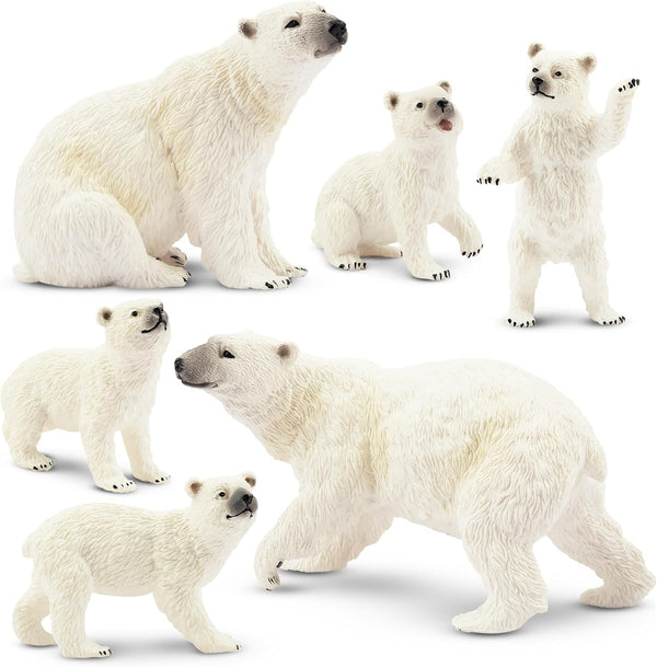 Toymany 6PCS Polar Bear Figurines Toy - Realistic Plastic Arctic Animals Family Set for Christmas Educational Toys