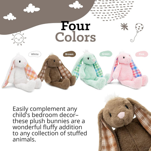 Plushible 18" Brown Easter Bunny Stuffed Animal, Soft Embroidered Plush Toy for Kids, Cuddly Bunny for Newborns