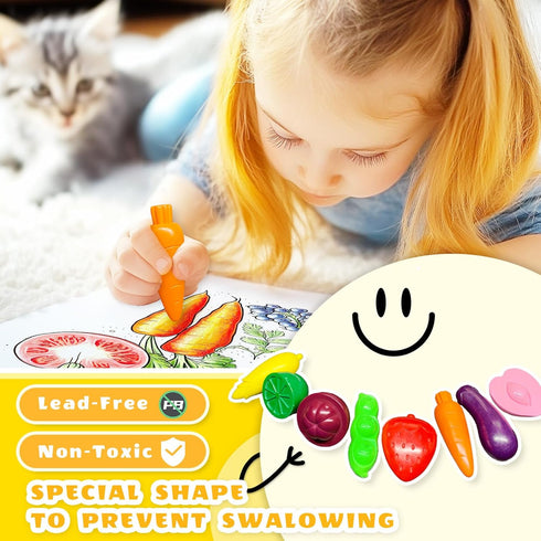 R&DLanci 8 Count, Toddler Crayons Non Toxic Washable Crayons for Toddlers, Unbreakable Easy-Grip Vegetable & Fruit