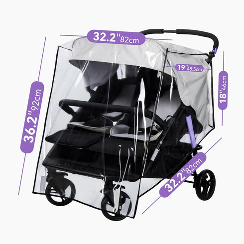 bemece Double Stroller Rain Cover, Weather Shield Double Stroller for Side by Side Seats Twin Stroller, Baby Outdoor