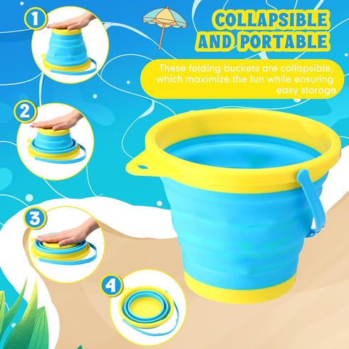 12 Pcs Foldable Pail Bucket with 12 Shovels, 2.5 L Collapsible Sand Buckets for Beach Toys, Colorful