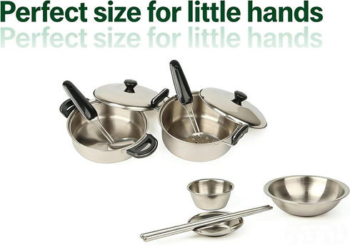 MAGIKON 17-Piece Set Miniature Toy Stainless Steel Pots and Pans , Pretend Play Kitchen Cooking Utensils Toy