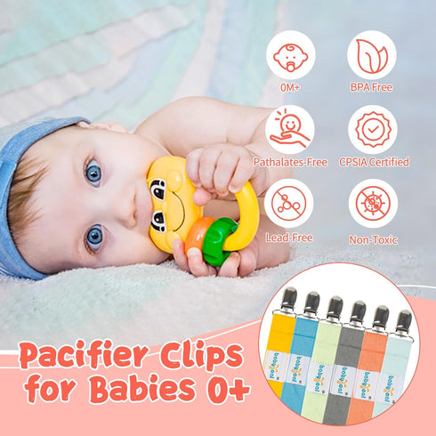 Babygoal Pacifier Clips, 6 Pack Holder for Boys and Girls, Fits Most Pacifier Styles and Baby Toys