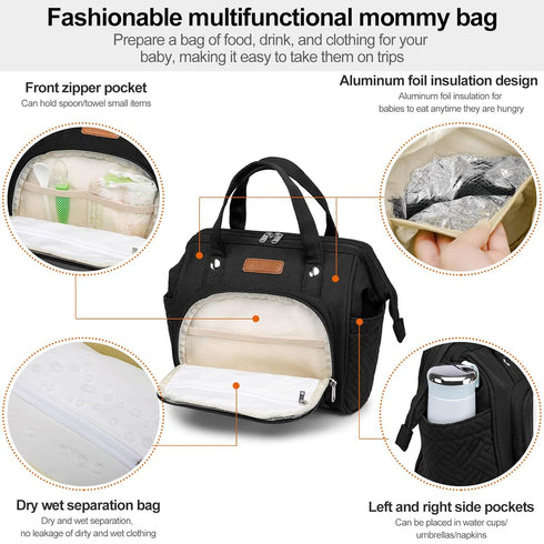 Backpack, 5 1 FHELAD Small Diaper Bag Crossbody Diaper Bag with Insulated Cup Holder & Detachable Shoulder Strap