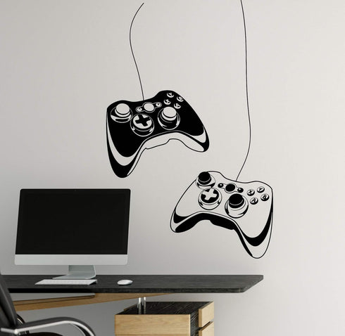 Wall Decal Gamer Gaming Joystick Vinyl Art, Kids Room Decor, 28 in X 43 in