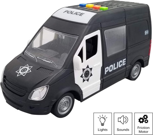 Police Truck Rescue Car 1:16 Scale Friction Power Vehicle with Lights and Sounds for Kids Pretend Play