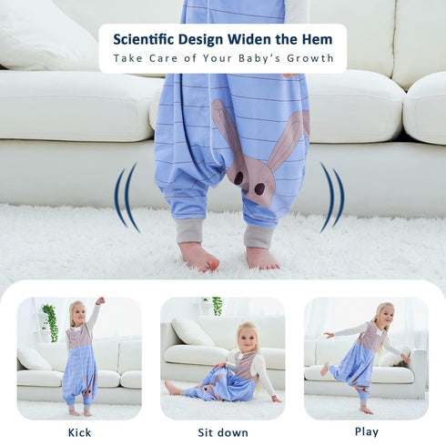 MICHLEY Toddler Sleeping Sack with Feet, Newborn Infant Sleeveless Sleeping Bag, 2-way Zipper, Blue Rabbit, 3-5T