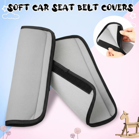 4 (Gray,10.63 4.33 Inch) Riakrum Pcs Baby Car Seat Belt Covers Soft Car Seat Straps Shoulder Pads for Kid Infant