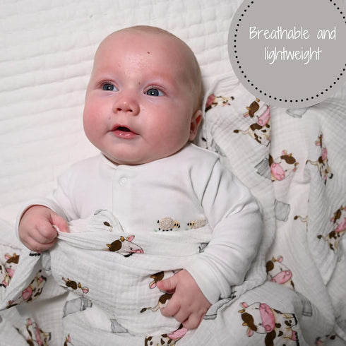 Swaddle Blanket | 100% Muslin Cotton | Gender Neutral Newborn and Baby Nursery Essentials, Registry | Cow Print