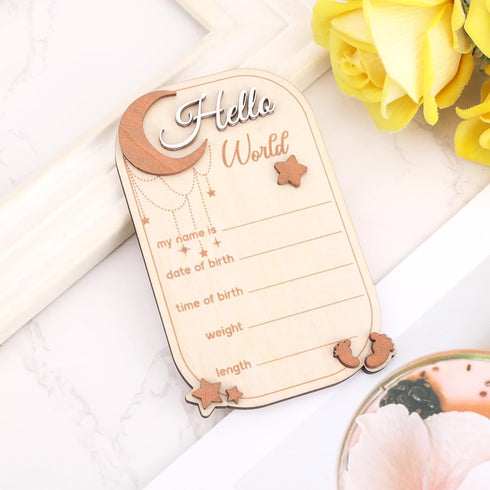 Gosknor Baby Announcement Sign, Moon Star Birth Announcement Board Wooden Hello World Newborn Sign Decor Welcome Baby