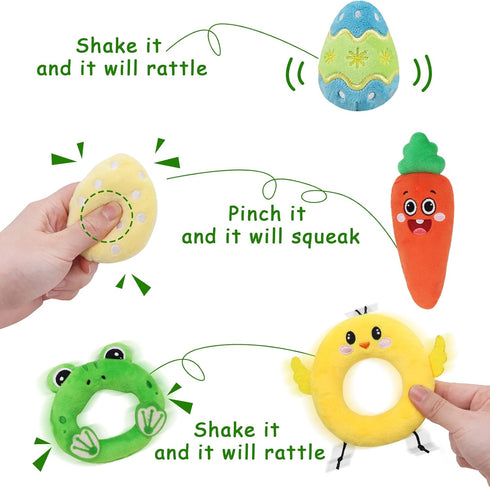 Baby's First Easter Basket Playset, 6ct Stuffed Plush Easter Basket with Bunny, Chick, Carrot, Egg, Frog Toys