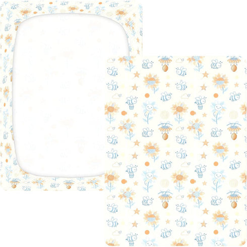 miaozhen 1 Pack 52x28 Cotton Baby Crib Sheets for Boys Girls Soft Comfy Orange Funny Sunflower and Bee Toddler Bedding