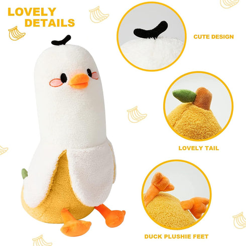 PEACH CAT Banana Duck Plush Pillow, Cute Stuffed Animal for Girls and Boys, White 19.7"
