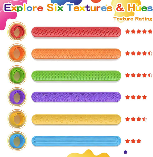 CEMECER 6 Pack Sensory Fidget Toys for Kids, Textured Silicone Slap Bracelets, Stress Relief Fidgets Toy for Anxiety
