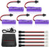 5PCS 3.7V 1000mAh Lipo Battery with 5-IN-1 Charger for RC Toy Car Battery SM-2P Plug for Various RC Cars and Trucks