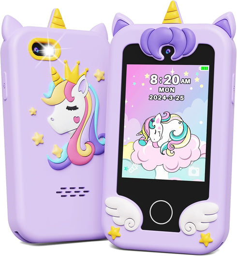 KOKODI Kids Smart Phone Toys, Unicorn Toddler Play Phone for Girls 3-10, Touchscreen HD Cell Phone, Travel Toy,