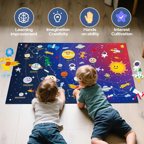 MEGUO 3 4 5 6 7 8 40"x30" 59 Solar System for Kids | Felt Wall Activities for Children | Montessori Space Planet Toys
