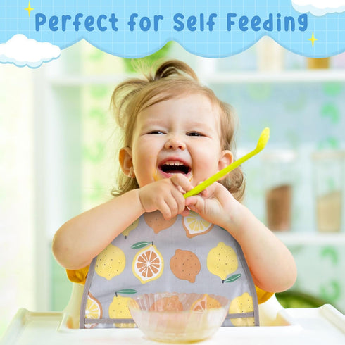 24 6 36 Jeyiour Pcs Baby Waterproof Bibs with Food Catcher Adjustable Snaps Plastic Feeding Bibs for Toddlers