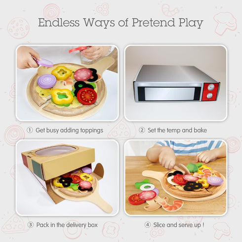Hape Perfect Pizza Wooden Playset - 2-in-1 Pizza Oven & Delivery Box, 29 PCs Pretend Play for Toddlers
