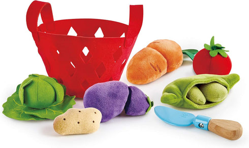 Hape Toddler Vegetable Basket, Soft Grocery Food Playset with Cabbage, Bean Pod, Carrot, and More