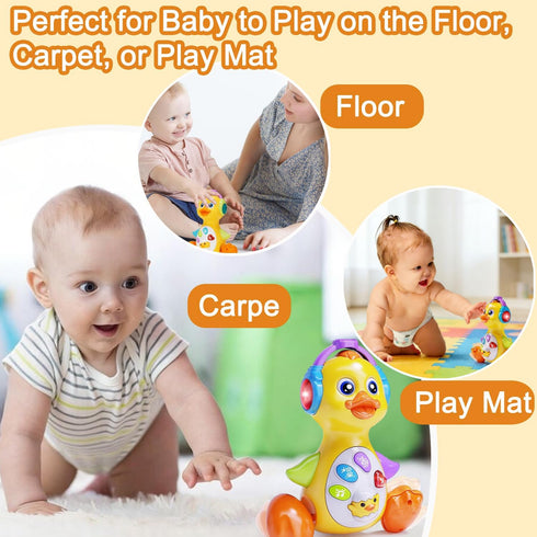 Yzata Tummy 1 Musical Flapping Yellow Duck, Crawling Time, Educational Learning Walking Light Up Dancing Toy for Year