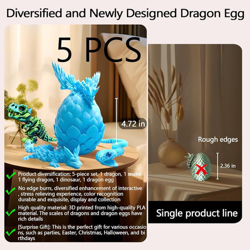 TJYZGXQ 5pcs12" 3D 5-7 4-6 8-12 Printed Dinosaur Eggs,Dragon Egg,Crystal Dragon Toys,Snake Eggs, T RexAnimals,Fidget
