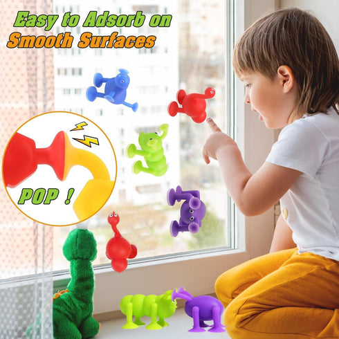 1 2 3 4 5 Toddler Suction Cup Bath Toys, Easter Basket Stuffers Animal Bath Toys for Kids Ages Mold Free Bathtub Window