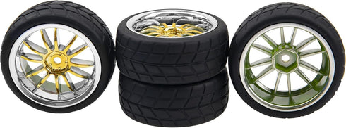 4Pcs 2.59in Rubber Tires & 12mm Hex Plastic Wheel Rims Set 14-Spoke with Foam Compatible with Traxxas Kyosho HPI Tamiya