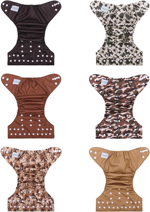 6 Pack 6pcs babygoal Reusable Cloth Diapers with Rayon from Bamboo Inserts and Wet Bag, Baby Washable Pocket Nappy