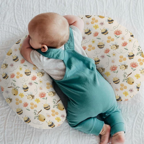 Summer Pastel Bee Floral Baby Nursing Pillow Covers for Boy Girl Vintage Bees Honeycomb Flowers Nursery Pillowcase