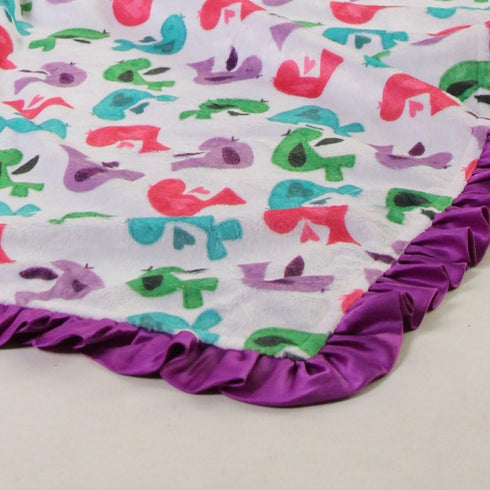Baby Girls Reversible Stroller Blanket (Birds/Violet) Minky Velboa (Choose Color)