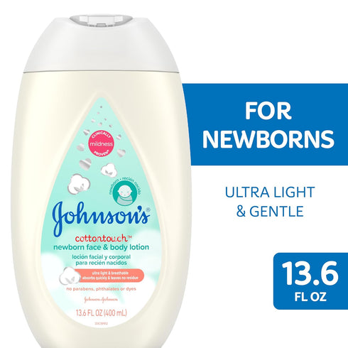 Johnson's Baby CottonTouch Newborn Lotion, 13.6 fl. oz - Hypoallergenic Moisturization with Real Cotton