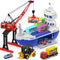 CUTE STONE 2-in-1 Toy Boat & Tower Crane Playset, Cargo Ship with
