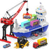 CUTE STONE 2-in-1 Toy Boat & Tower Crane Playset, Cargo Ship with