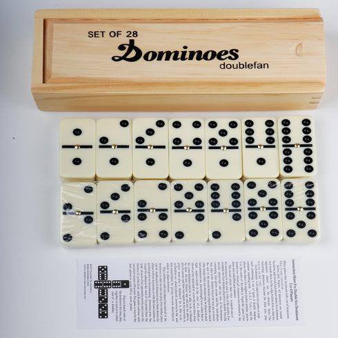 Set 6 28 Dominos for Adults, Double Domino Game, Double Six Standard Domino with Natural Wooden Box, Tiles,Tradditional