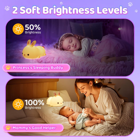 16 Stuff,1200mah Dimmable One Fire Night Light for Kids Bunny Toys, Colors Squishy Bunny Lamp, Soft Silicone Bunnies