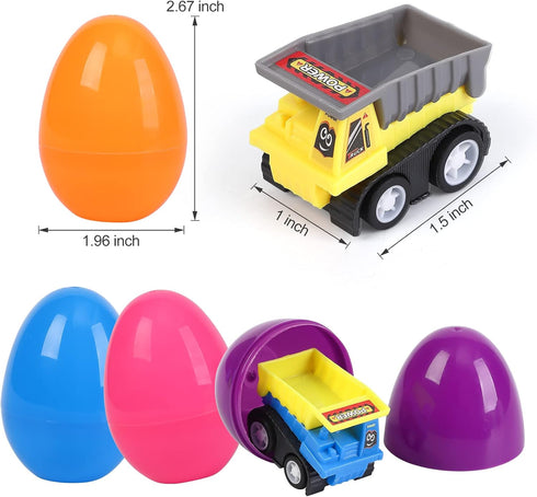 Twister.CK 12 3-6 Pcs Easter Eggs Prefilled with Pull Back Cars for Year Old Boys, Pull Back Construction Vehicle