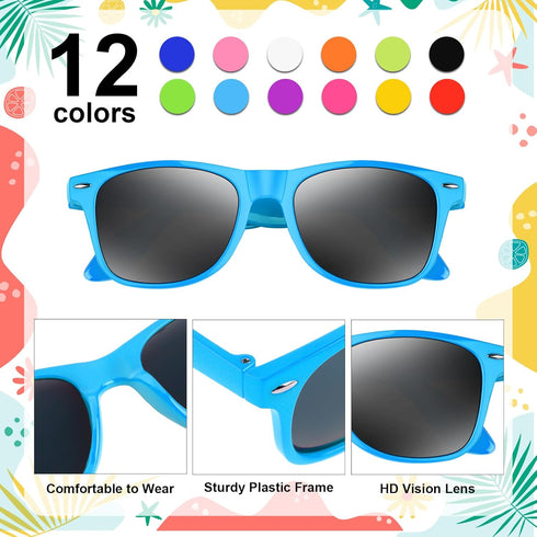 NEBURORA Neon Sunglasses Bulk Classic Retro 6/12/24/60 Pack Multicolor Party Toys for Summer Beach Favors