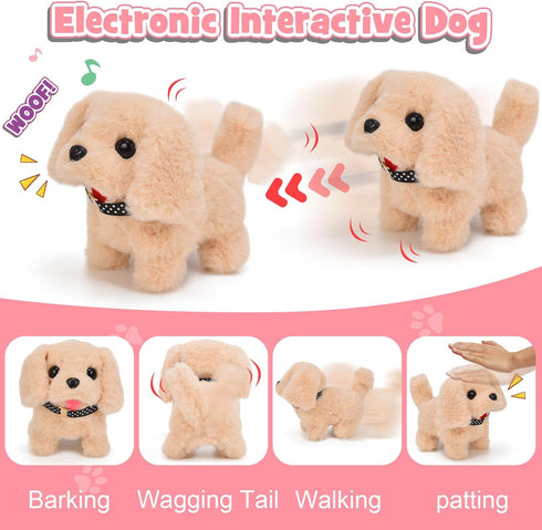 G.C 13Pcs Interactive Stuffed Dog Toys for Kids Girls - Walking Barking Plush with Carrier & Accessories Playset