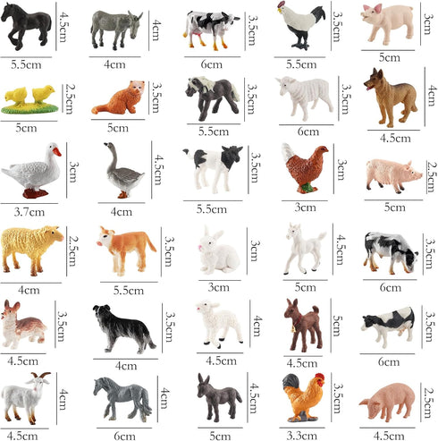 ONEST 30 Pieces Mini Farm Animal Figurines Playset, Hand Painted Tiny Realistic Plastic Puppy Figures for Kids