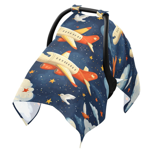 Dalzium Bright Airplanes with Clouds and Seagulls Car Seat Cover Baby, Carseat Canopy