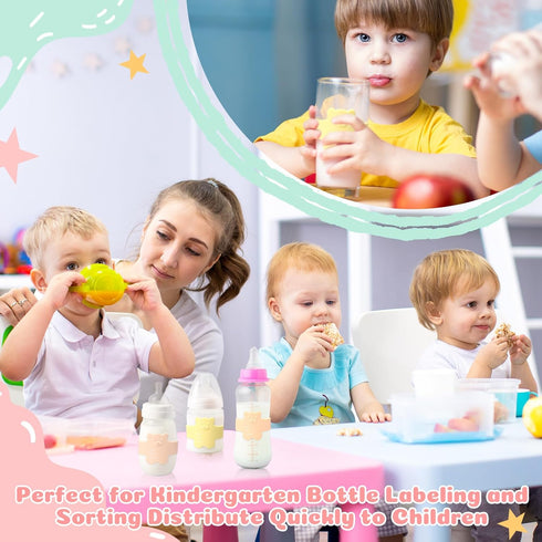 LemonRoad 12 Pcs Bottle Labels Daycare Reusable, Bear Pattern Waterproof Silicone Baby Bottle Labels Sippy Cup Bands